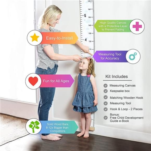 Growth Chart for Kids - Measuring Height Chart  with Wooden Keepsake Box - Picture 6 of 6